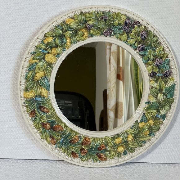 Vintage Ceramic Mirror Wreath Round Fruit Leaf Made in Italy Multi Wall Mounted - Picture 5 of 17